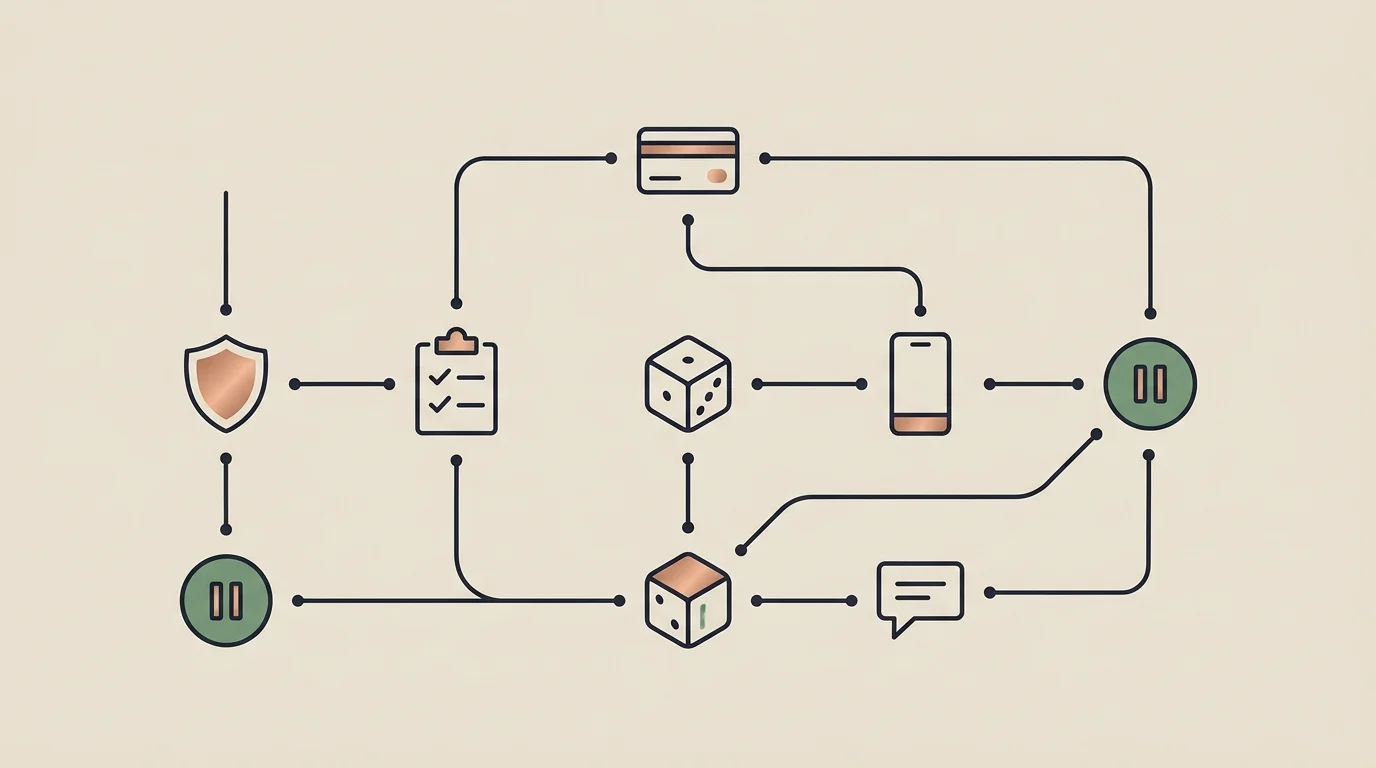 Decision map for licence, bonus, payments, games, mobile and safer-play checks